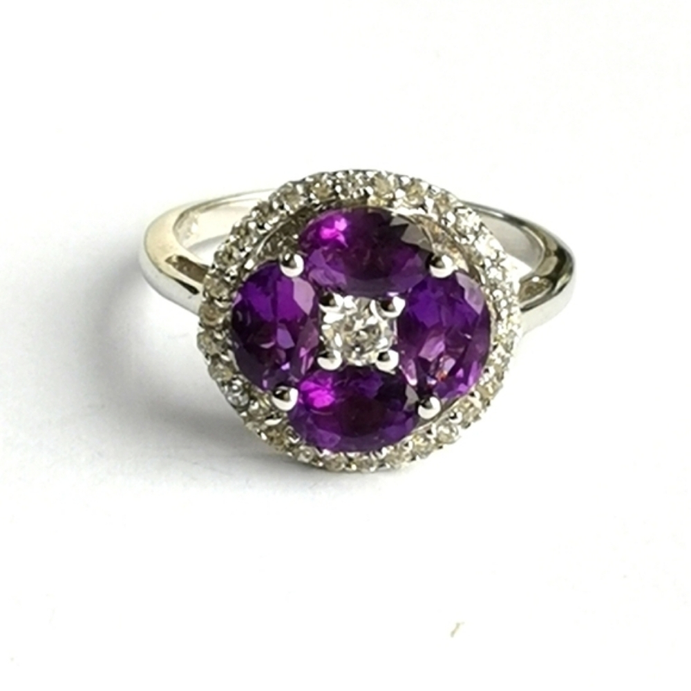 Amethyst White Sapphire ring size 7 Art Deco Style